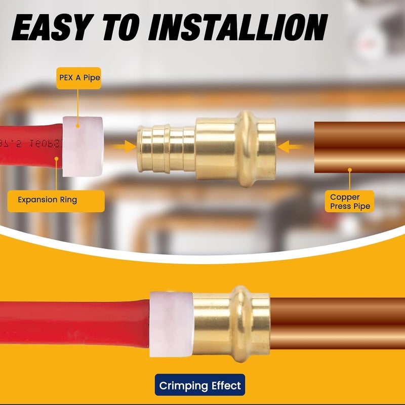 Abbiemo 10 قطع محول برونزي Propress x 3/4 بوصة PEX-A F1960 مع تركيبات ضغط وحلقة O من EPDM لتوصيلات الأنابيب النحاسية برونز خالي من الرصاص بتصنيف ضغط 250 PSI مقاوم للتسرب - Image 5